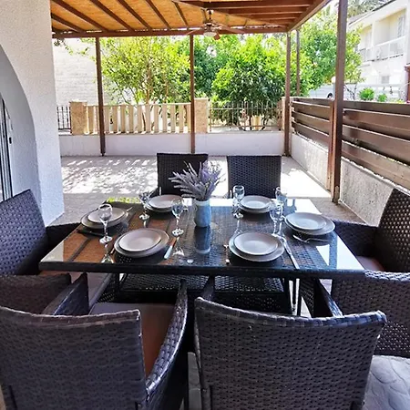 Beach And Pool With Deck, Outdoor Furniture And Stone Bbq * Oroklini