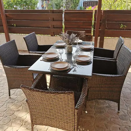 Beach And Pool With Deck, Outdoor Furniture And Stone Bbq Voroklini
