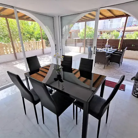 Beach And Pool With Deck, Outdoor Furniture And Stone Bbq